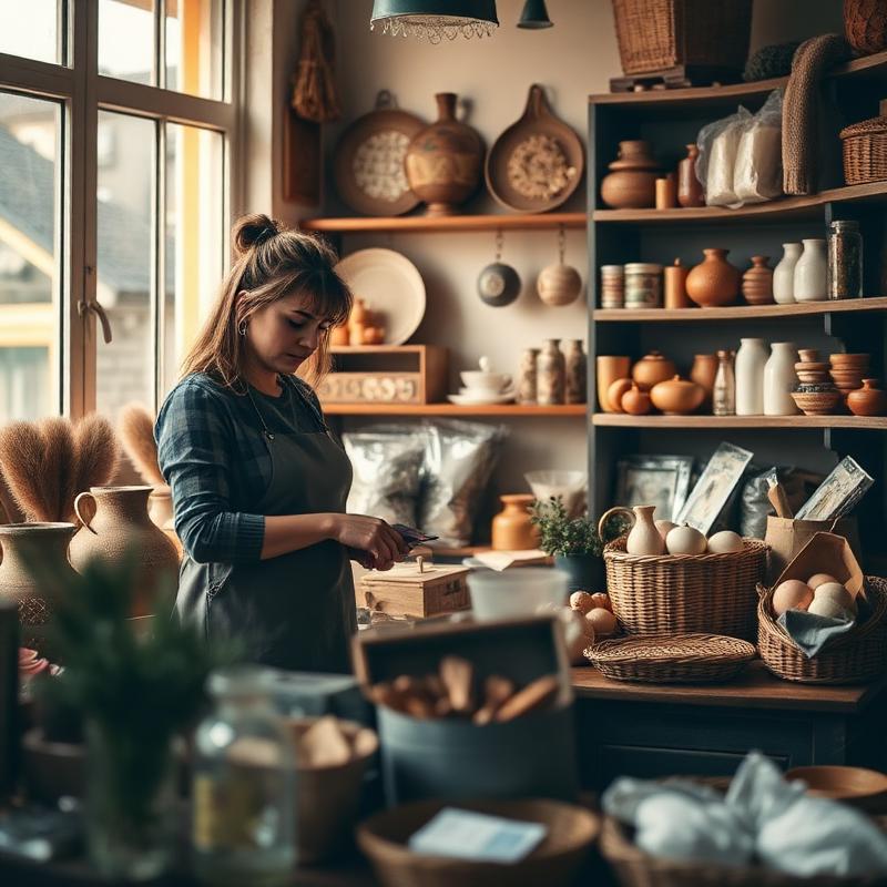 A local store owner arranging goods